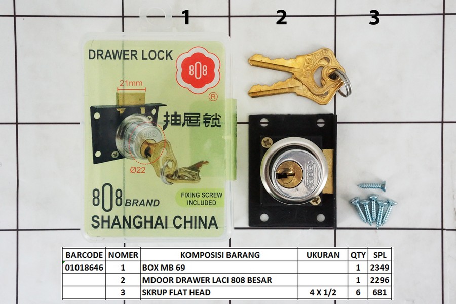GE - Kunci Laci / Drawer Lock 22 mm
