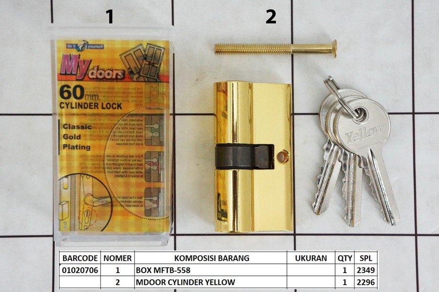 MYDOORS Cylinder Lock / Kunci Pintu Silinder 60 mm Yellow