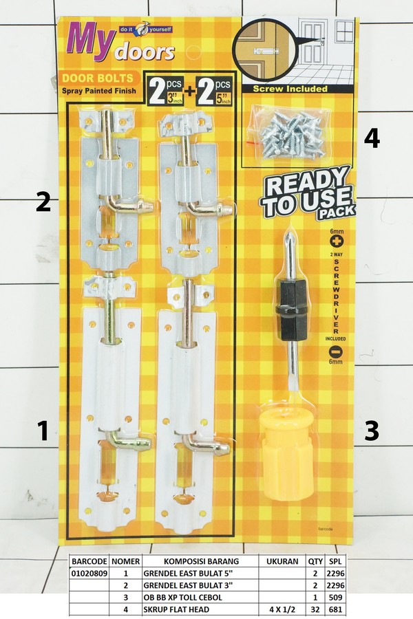 Door Bolts / Grendel Pintu 4 Pcs