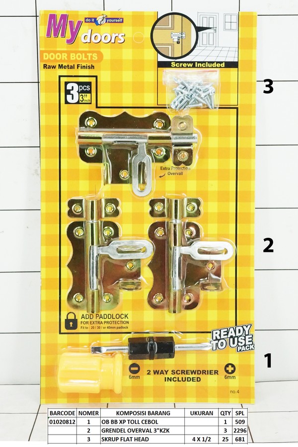 My Door Door Bolts / Grendel pintu Isi 3 pcs 3 Inch