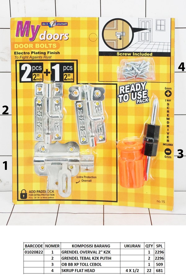 Door Bold Grendel Pintu 3 Pcs