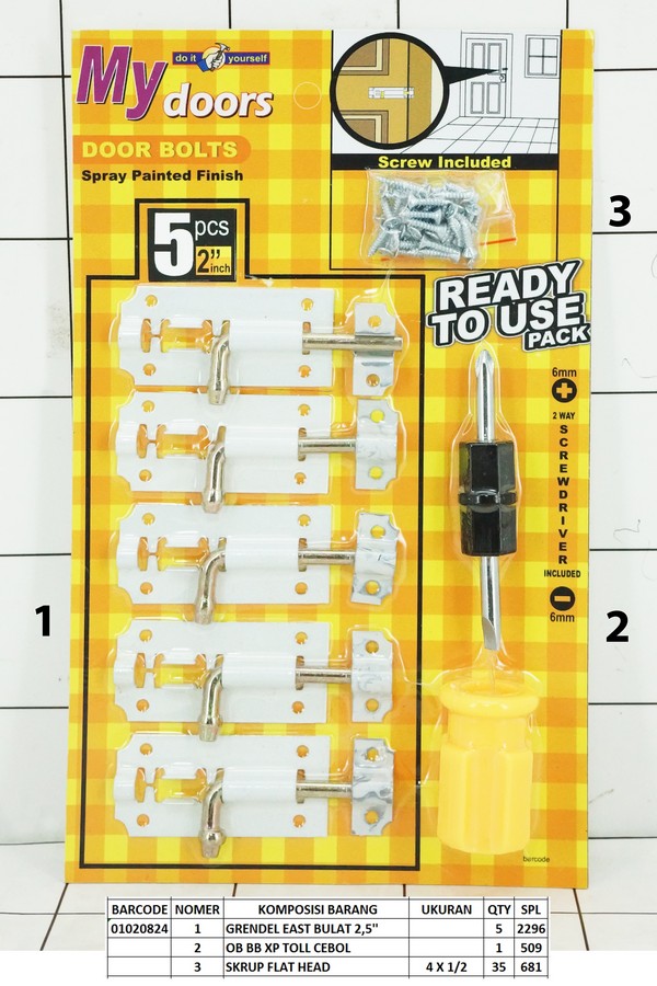 Door Bolts Grendel Pintu 5 Pcs