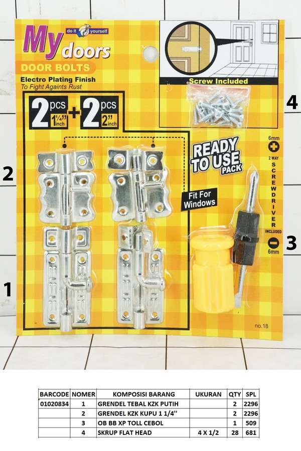 Door Bolts /Grendel Pintu 4 Pcs