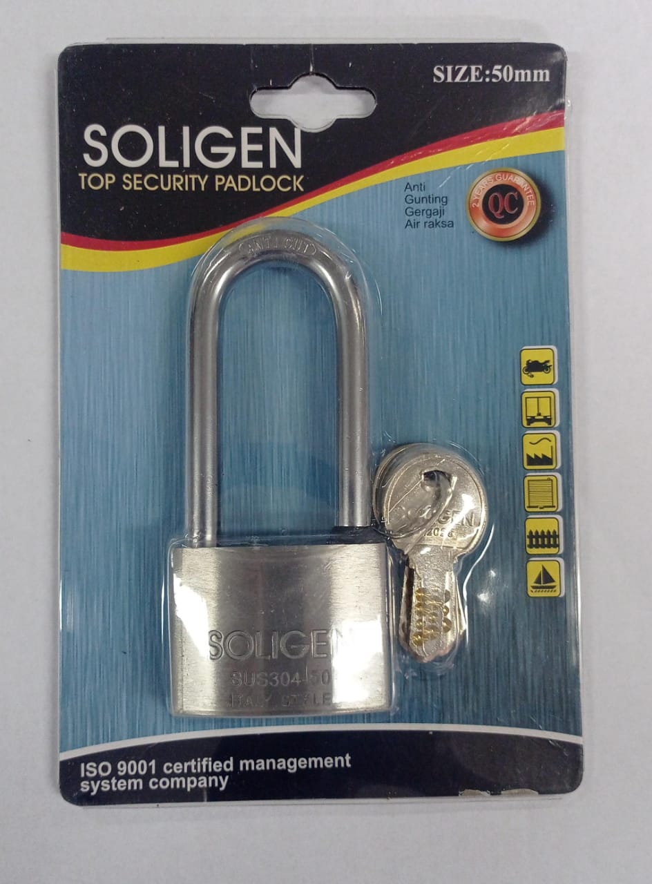 SOLIGEN Gembok Stainless Steel Italy Style Padlock Leher Panjang