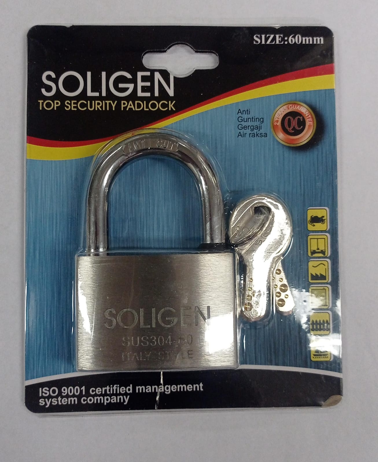 Gembok Soligen Stainless SUS-304 60 mm Computer Key System Per - Leher Pendek