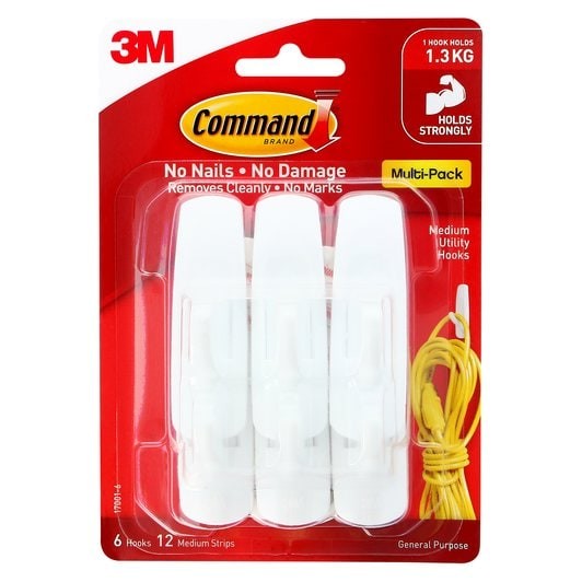 3M Command Hook, 17001-6, Menahan beban hingga 1,3 kg, 1 pak