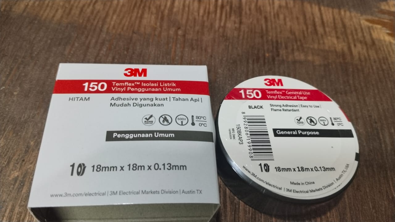 3M Temflex 150 Isolasi Listrik Hitam 18mm x 18m x 0.13mm