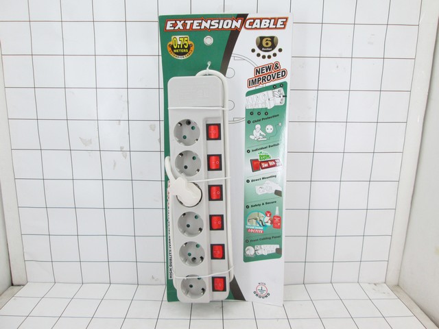 Extension Cable Kabel Ekstensi ST1685SN 0,75 Meter 6 Lubang + Individual Switch