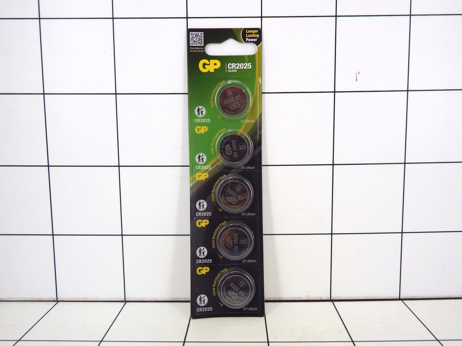 Battery Coin GP CR2025 BP5XXX 170 mAh (to 2.0 volts) (Rated at 15K ohms at 21°C) Typical 3.0 Volts Typical
