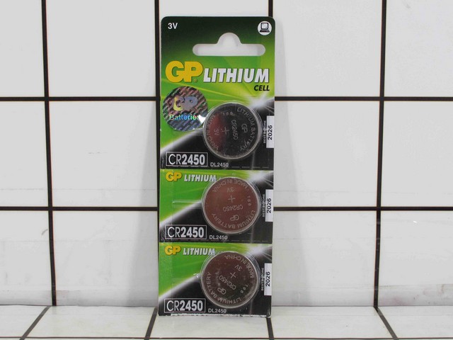 Battery Coin GP CR2450XXX 620 mAh (to 2.0 volts) (Rated at 7.5K ohms at 21°C) Typical 3.0 Volts Typical