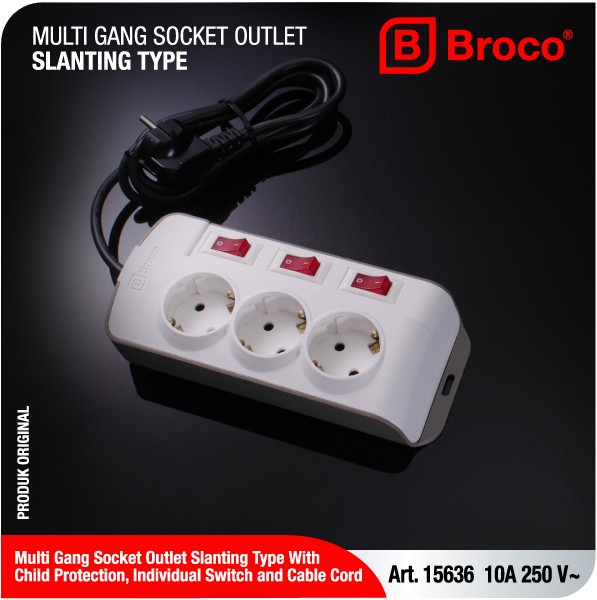 BROCO Stop Kontak 3 Lubang Child Protection Panjang Kabel 1,5M