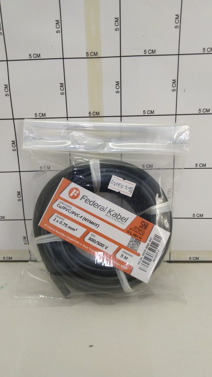 KABEL SERABUT NYMHY FEDERAL 2 X 0,75MM PANJANG 5 METER