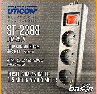 Uticon Stop Kontak ST-2388 Extension 3 Lubang 3 Meter Hitam