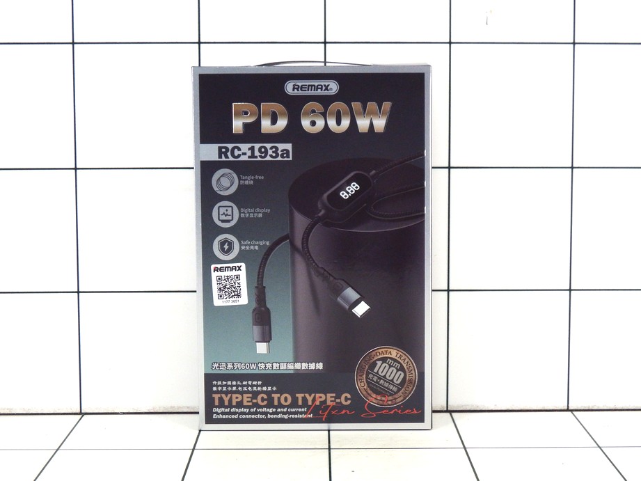 REMAX Cable TYPE-C TO TYPE-C PD60W RC-193A / Kabel Data Type C High Power Smart Display
