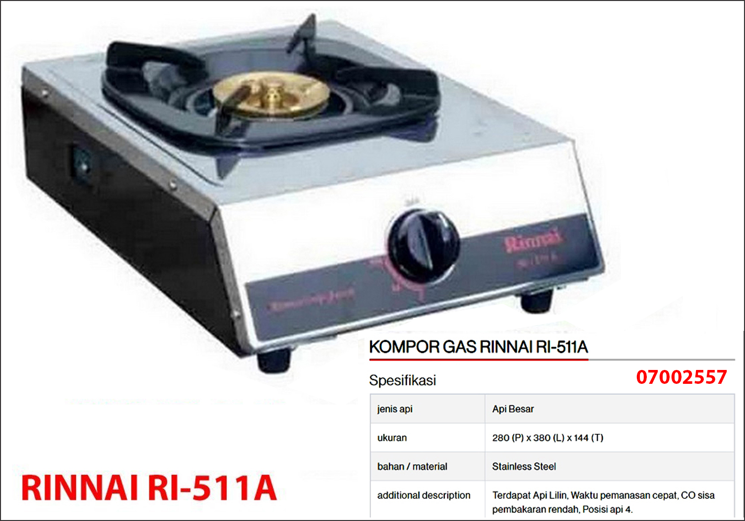 Kompor Gas Rinnai RI-511A
