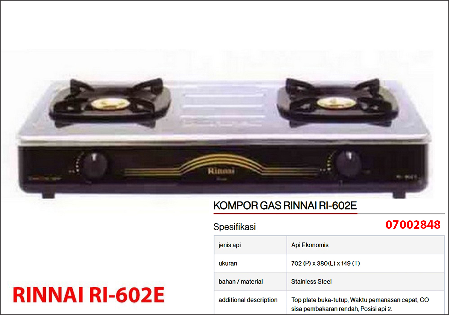 Kompor Gas Rinnai RI-602E