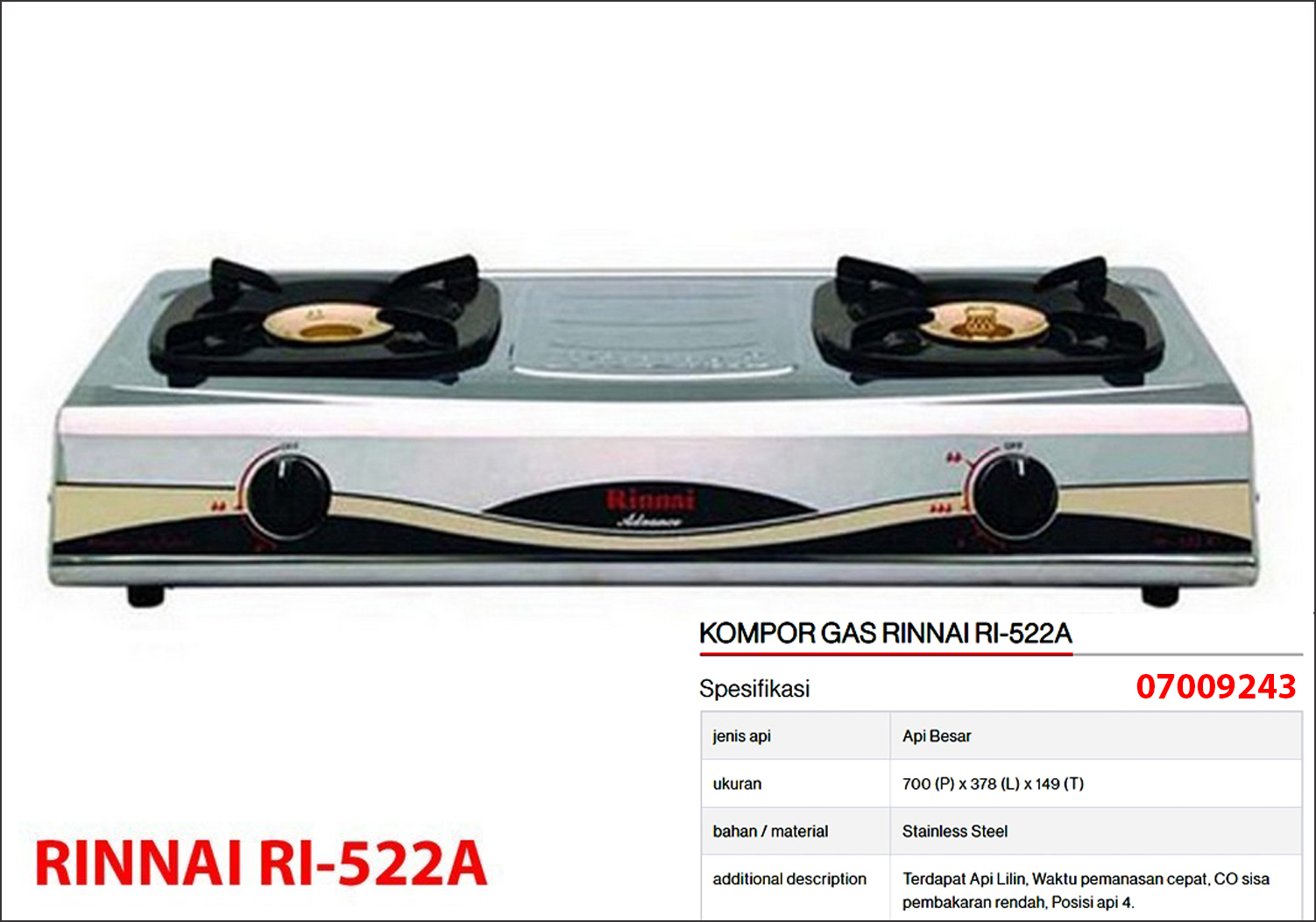 Kompor Gas Rinnai RI-522A