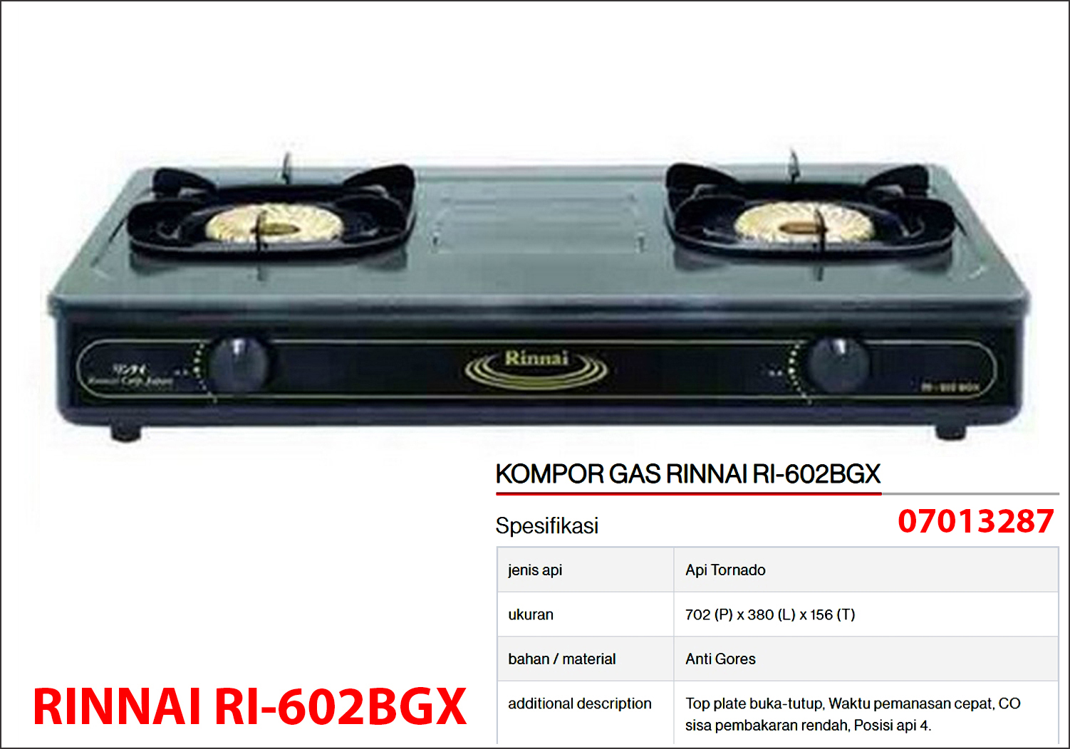 Kompor Gas Rinnai RI-602BGX
