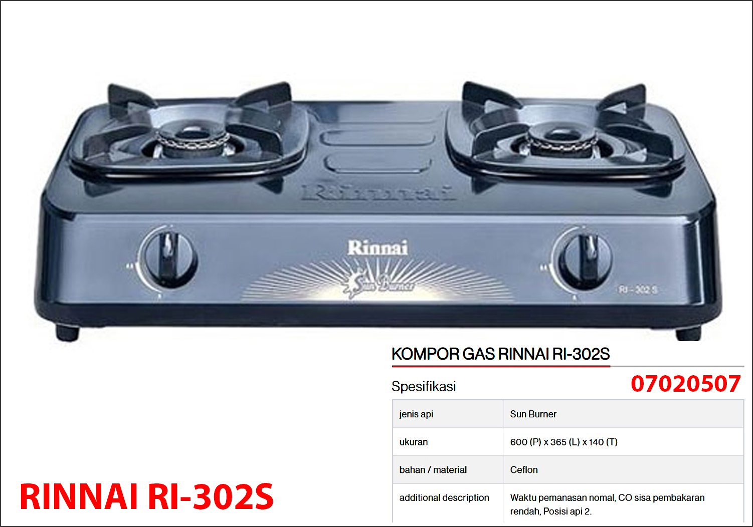 Kompor Gas Rinnai RI-302S