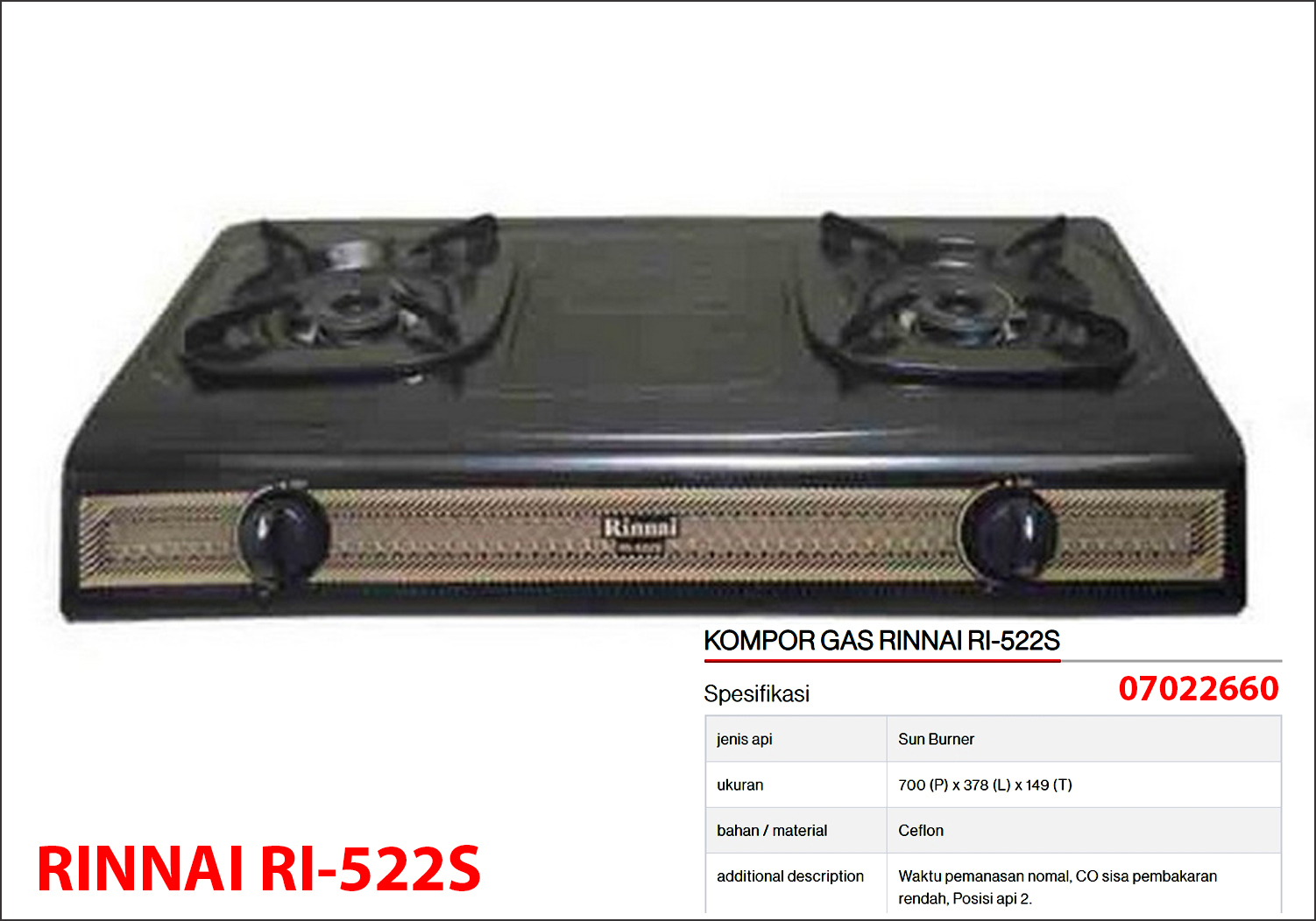 Kompor Gas Rinnai RI-522S BTK