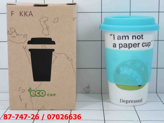 Gelas Keramik Eco Cup Tutup Silikon