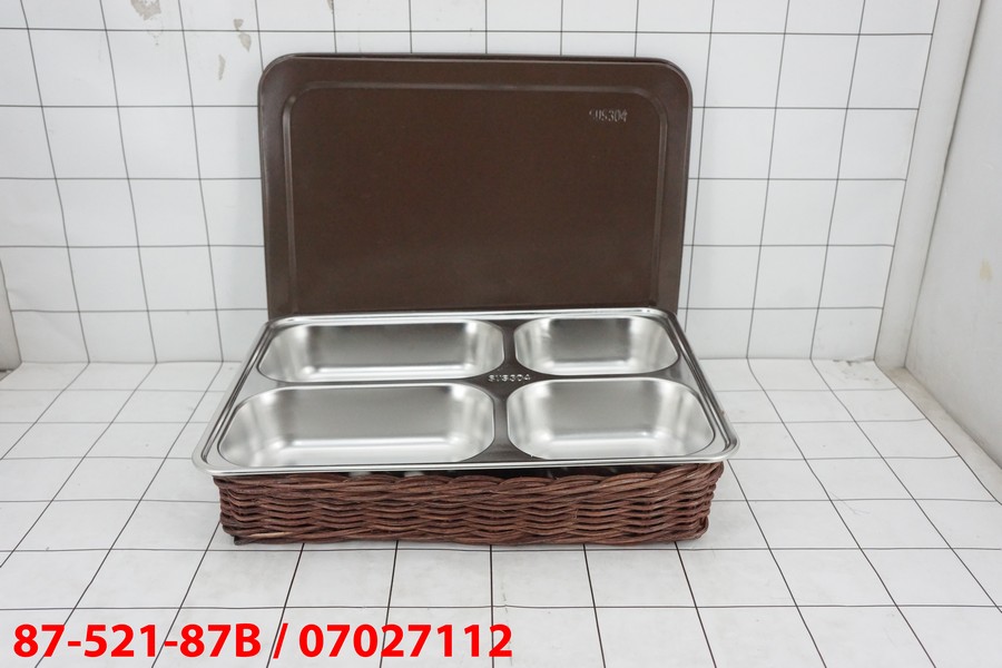 GE - Piring Stainless Steel 5 Sekat + Keranjang Kayu