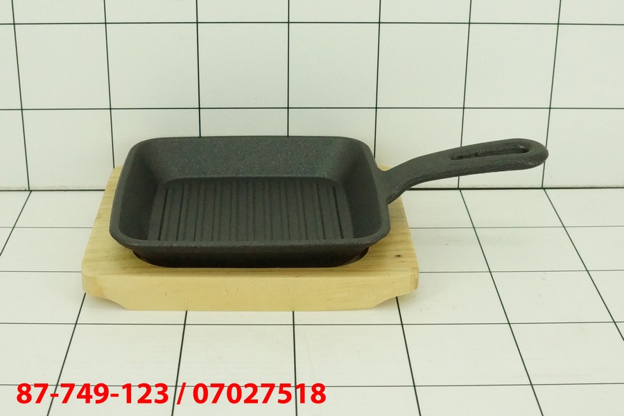 Wajan Grill Cast Iron Kotak Dengan Tatakan Kayu 13 Cm 083-3