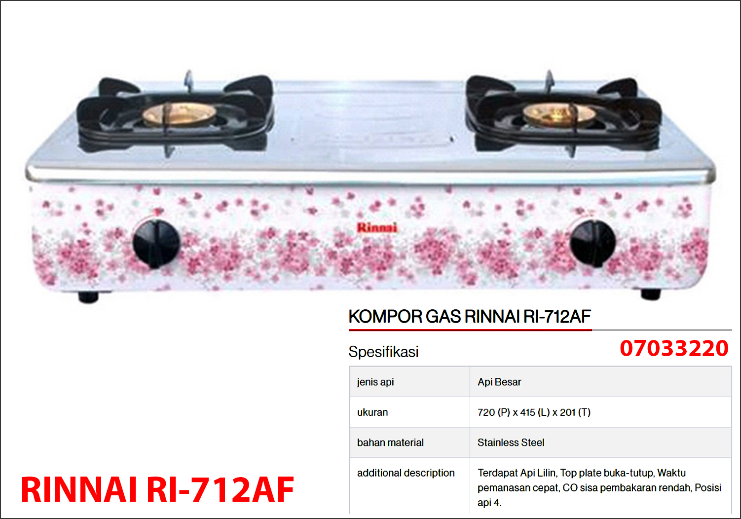 Kompor Gas Rinnai RI-712AF