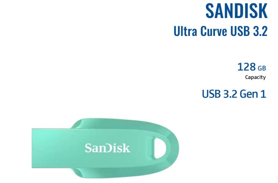 SANDISK Ultra Curve USB 3.2 100MB/s Flashdisk CZ550 128GB - Mint Green