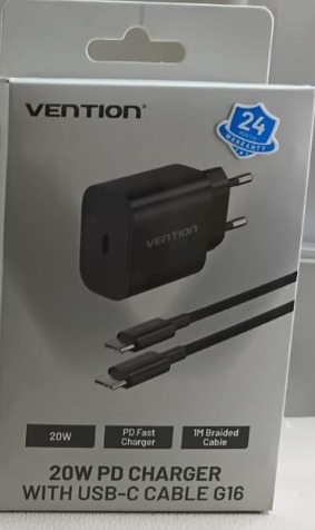 Charger Vention G16 20W Type-C 1M Hitam