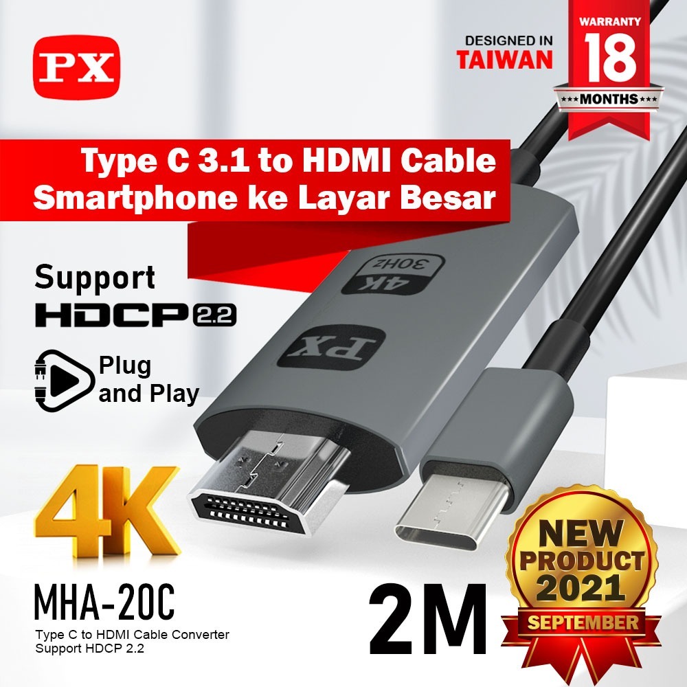 PX Kabel MHL USB Type C 3.1 to HDMI TV Converter 4K PX MHA-20C 2 Meter