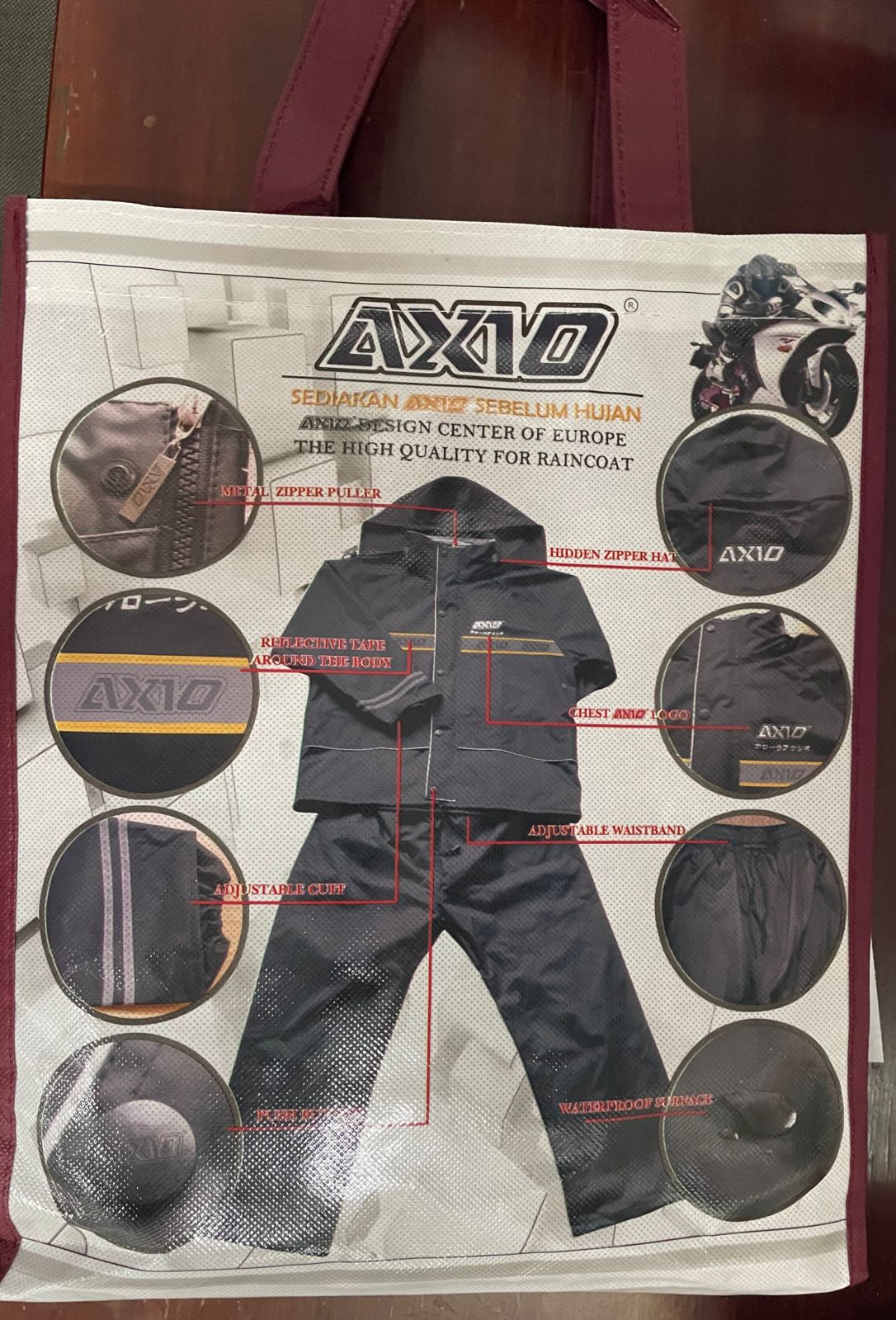 AXIO Jas Hujan Setelan (Jaket & Celana) Merk Axio Europe Bahan Parasut Original Type 882 Hitam