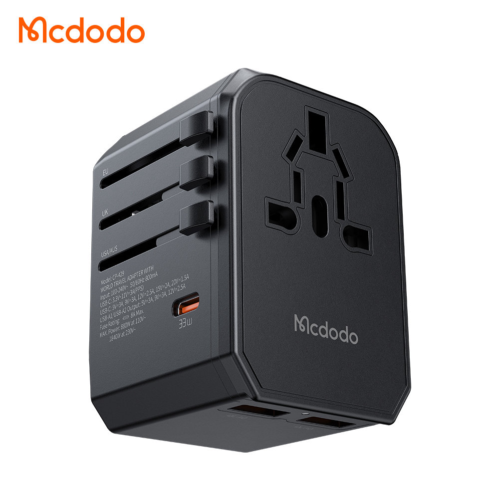 Mcdodo Universal Travel Adapter UK/US/EU/AU Plug, USB-C, Dual USB-A 10W 20W Fast Charger