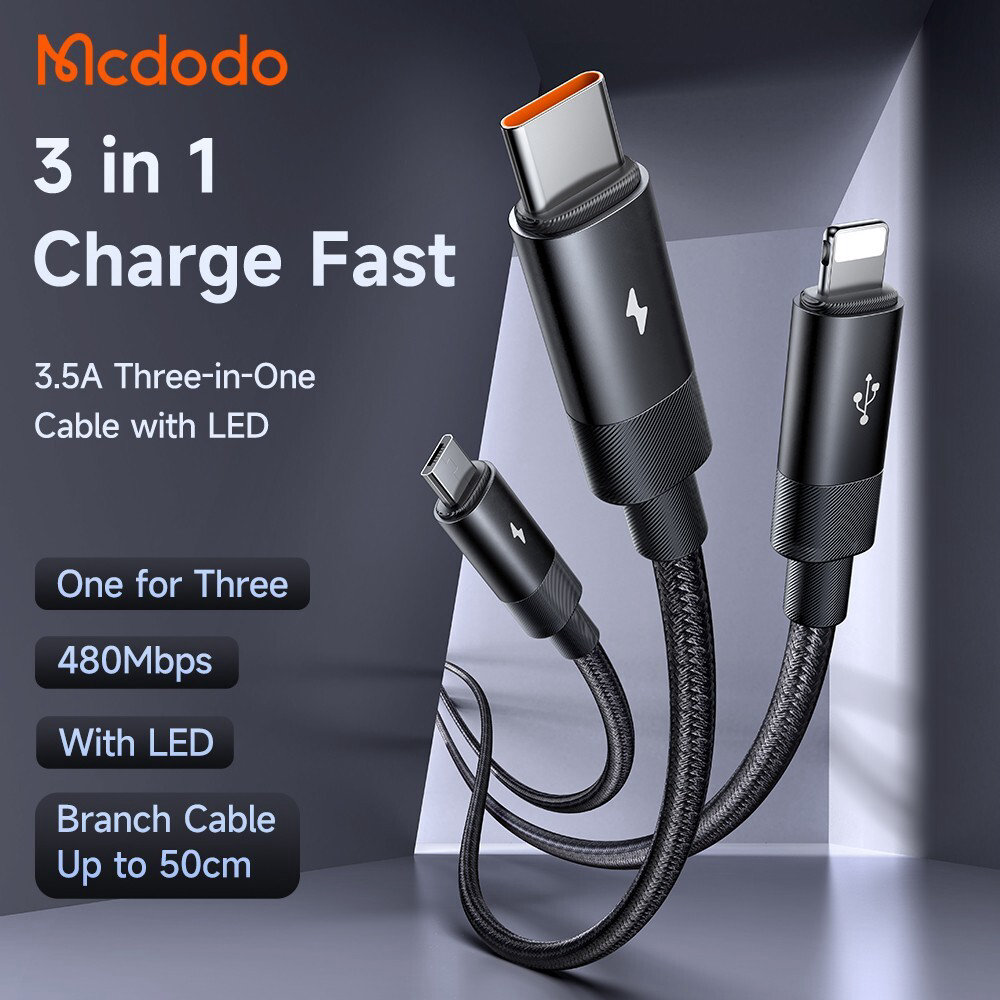 MCDODO 3 in 1 Kabel 100W Micro Type C Lightning Quick Charge 5A 1.2M