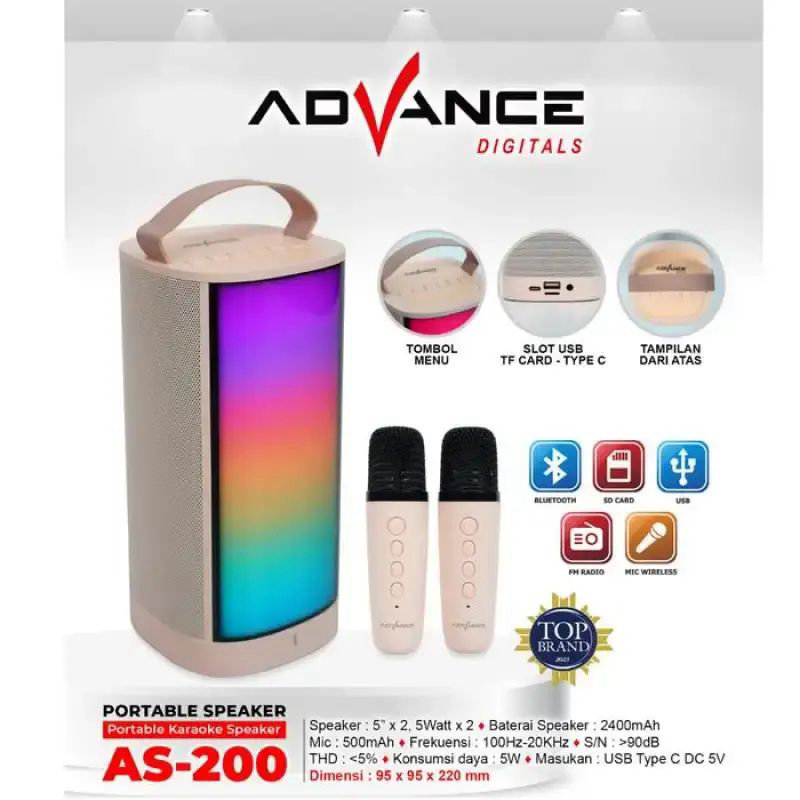 ADVANCE Speaker Portable Karaoke Bluetooth 2 Mics Wireless AS200