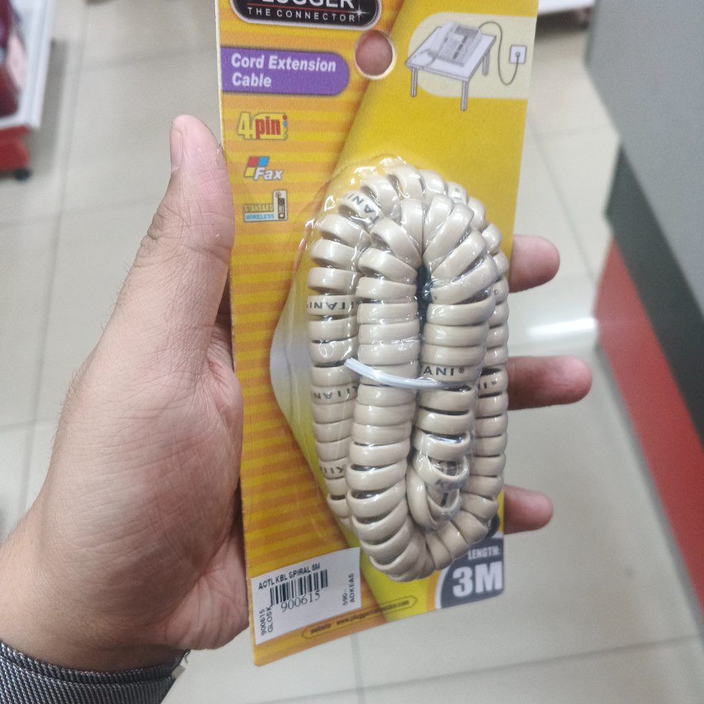 Kabel Spiral Gagang Telepon Panjang 3 Meter 3M Sepiral Warna Putih